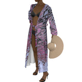 All-Over Print Women's Lace-up Chiffon Robe