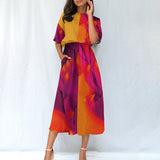 All-Over Print Women's Elastic Waist Dress Orange