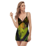 All-Over Print Women's Back Straps Cami Dress With Lace Green