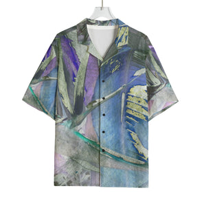All-Over Print Men's Hawaiian Rayon Shirt Blue/Lilac