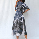 All-Over Print Women's Elastic Waist Dress Gray
