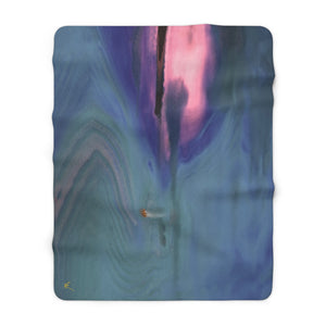 "Key West" - Custom Artwork Sherpa Fleece Blanket Blue/Pink/Brawn