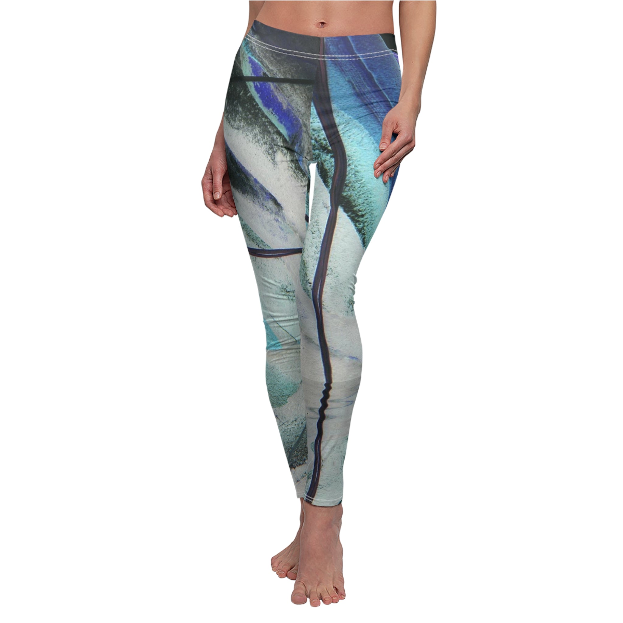 Leggings with a colorful abstract design on a white background