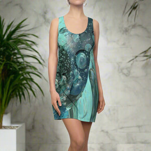 Blue Bubbles - Custom Artwork Women's Cut & Sew Racerback Dress Blue/Green