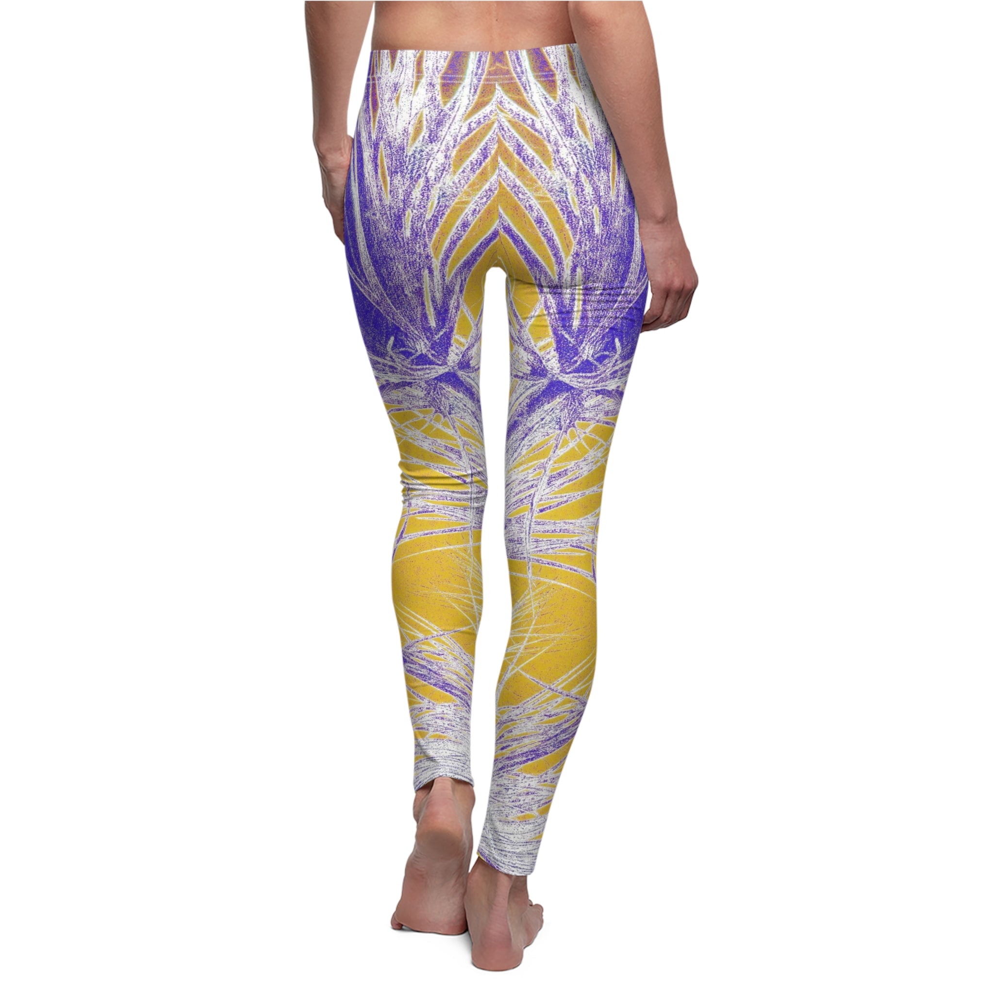 Leggings with a colorful abstract pattern on a white background