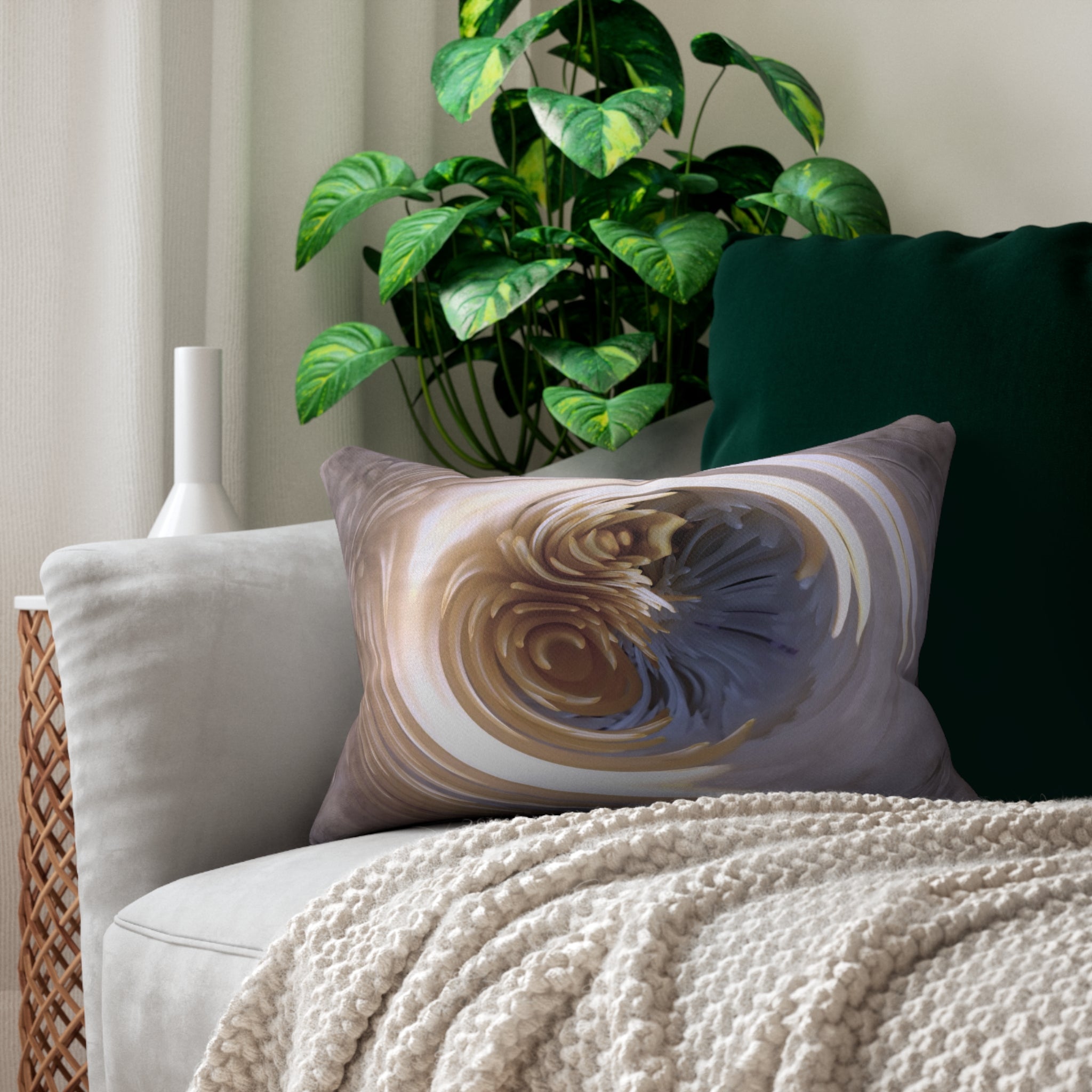 Custom Artwork Lumbar Pillow Blue/White/Beige