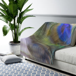 "Peacock" - Custom Artwork Unique Sherpa Fleece Blanket Blue/Lilac/Green