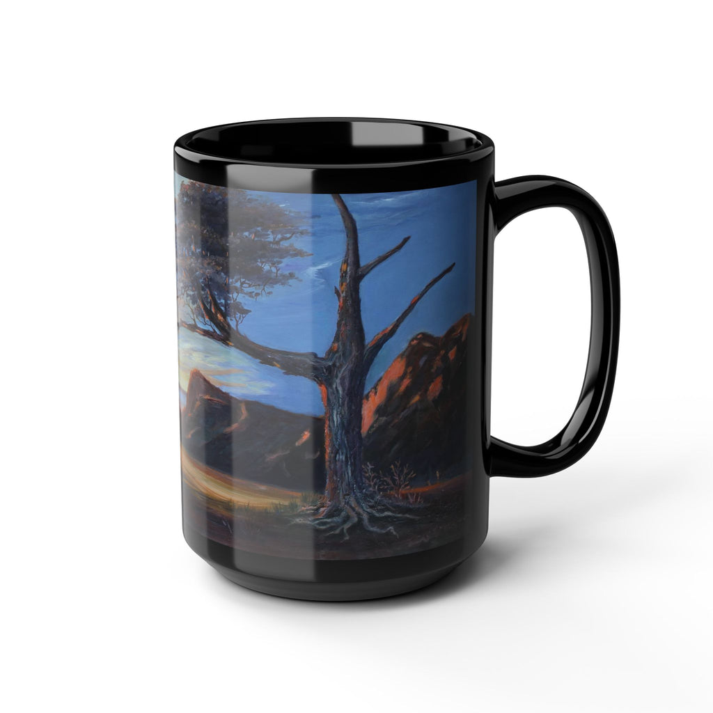 Scenic Black Mug - Artistic Tree Landscape Coffee Cup for Nature Lovers, Gift for Birthdays, Home Decor, Relaxation, Outdoor Enthusiasts