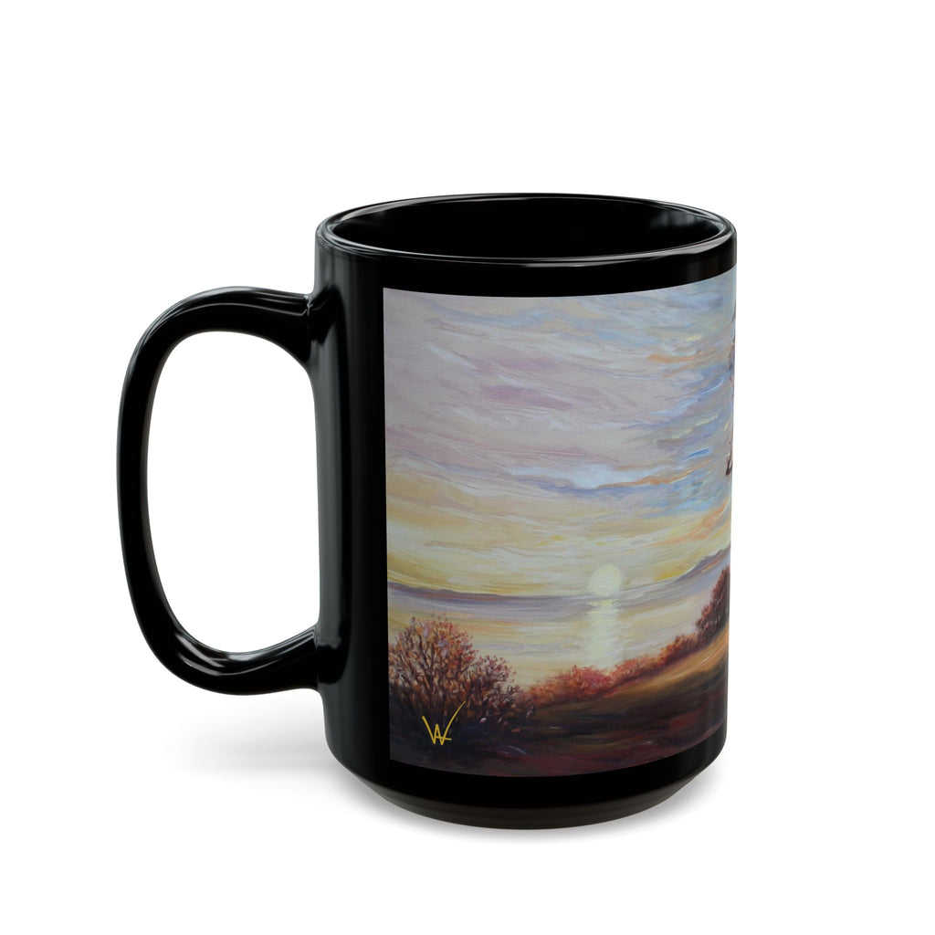 Scenic Black Mug - Artistic Tree Landscape Coffee Cup for Nature Lovers, Gift for Birthdays, Home Decor, Relaxation, Outdoor Enthusiasts