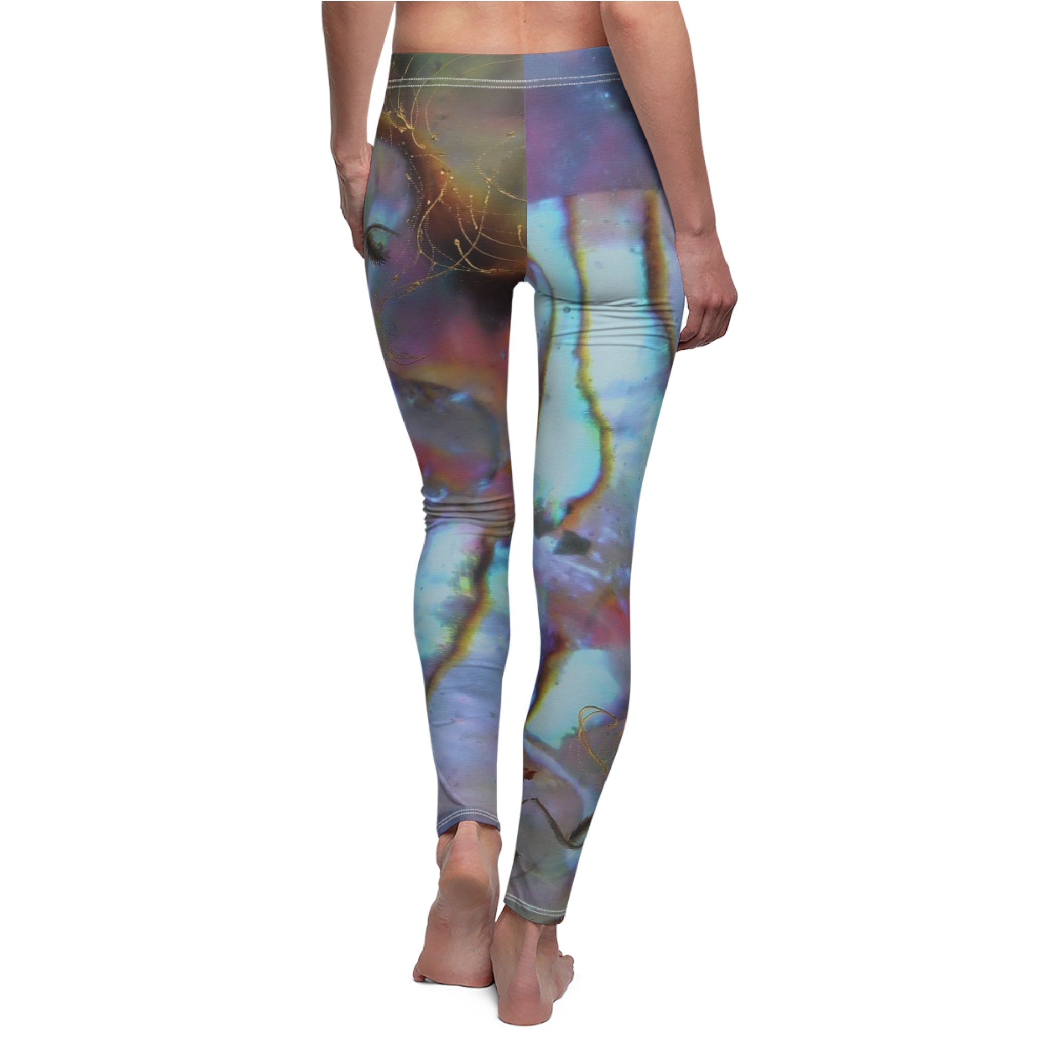 Multicolored leggings with a natural pattern on a white background