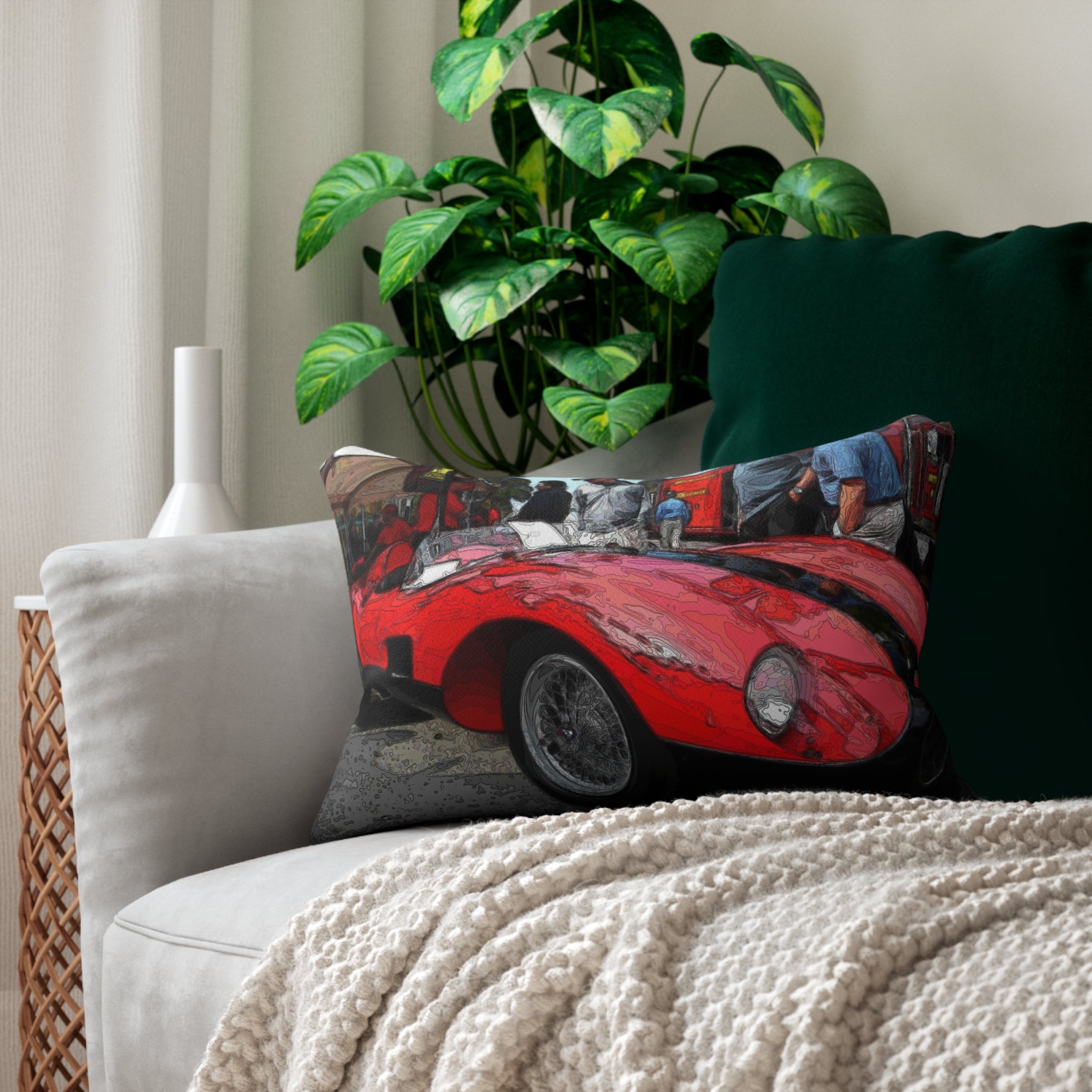 Custom Artwork Lumbar Pillow Red Black Car
