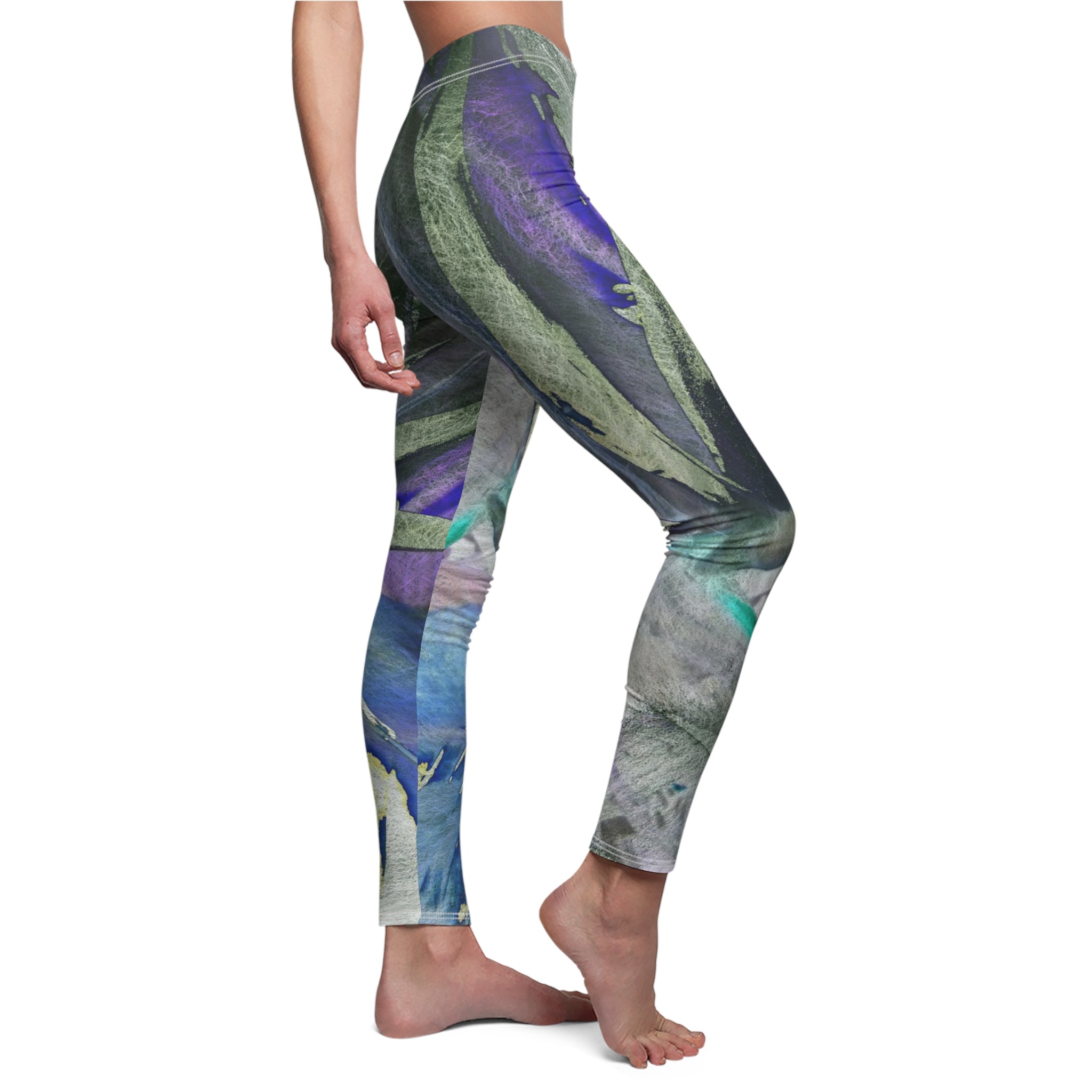Multicolored leggings with a pattern on a white background