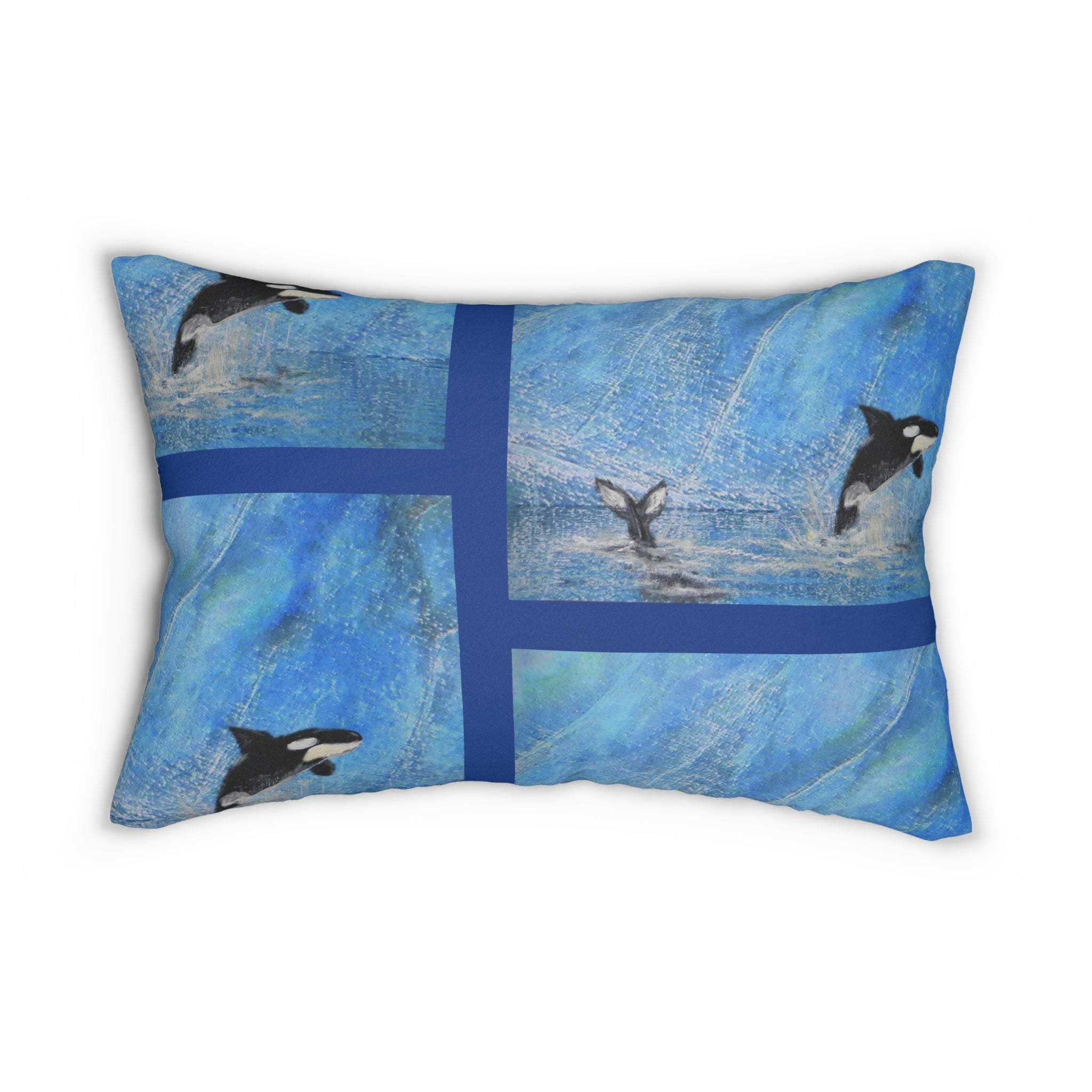 Custom Artwork Lumbar Pillow Blue/Black