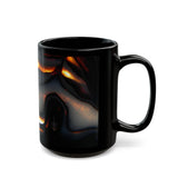 Black mug with abstract design on a white background