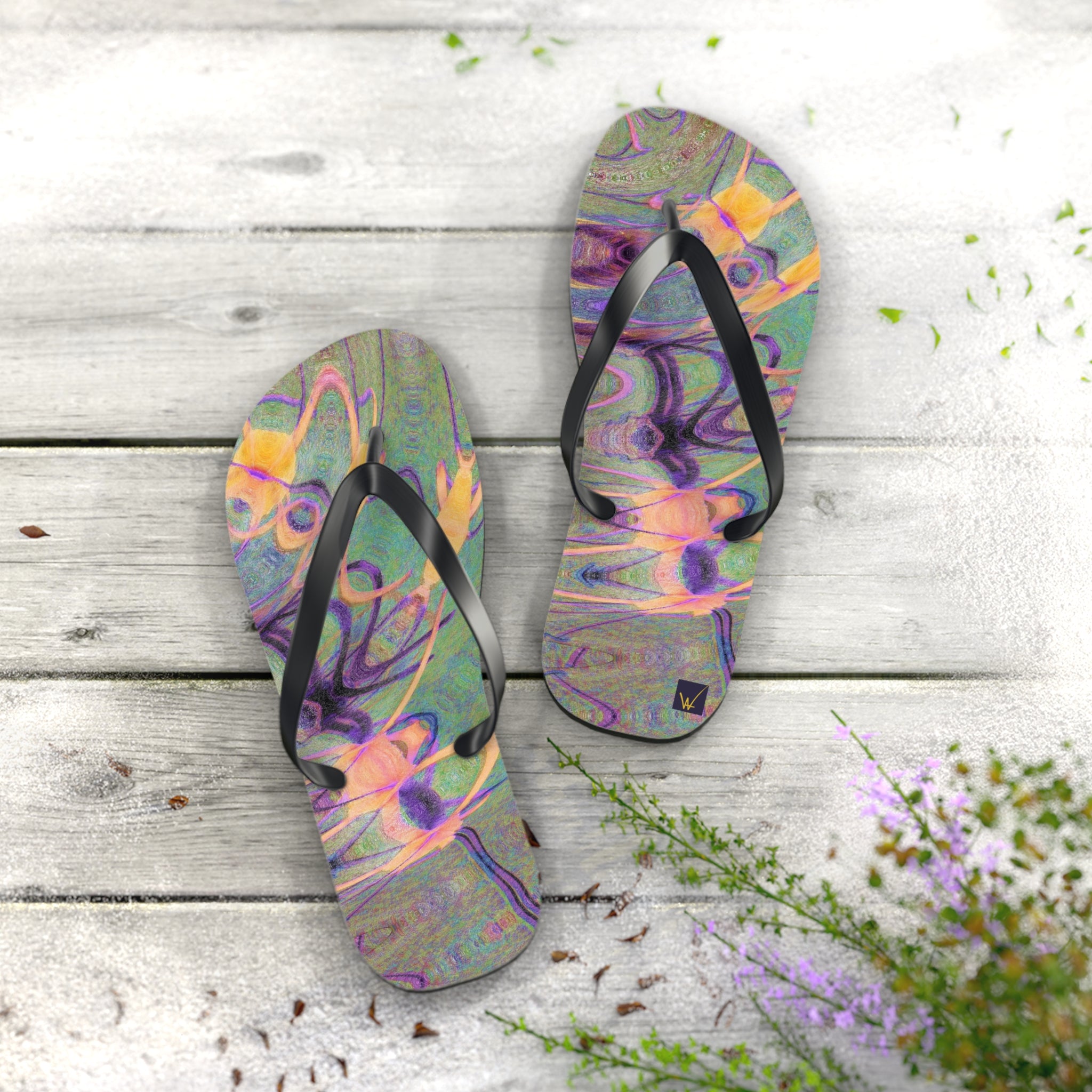 Green Pink Flip Flops