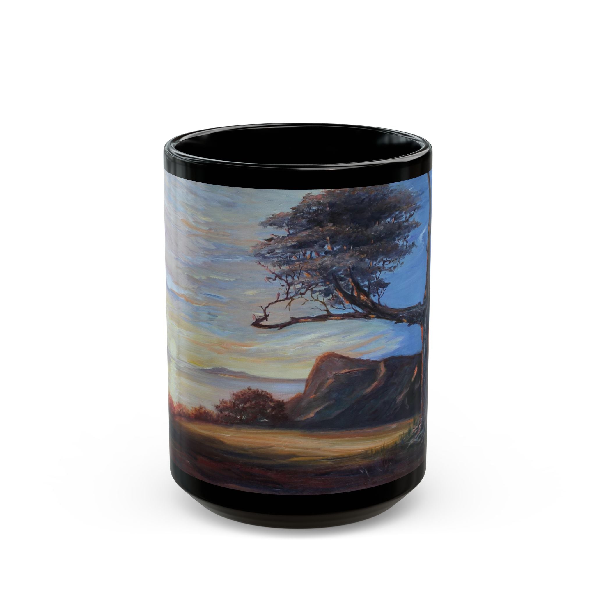Scenic Black Mug - Artistic Tree Landscape Coffee Cup for Nature Lovers, Gift for Birthdays, Home Decor, Relaxation, Outdoor Enthusiasts
