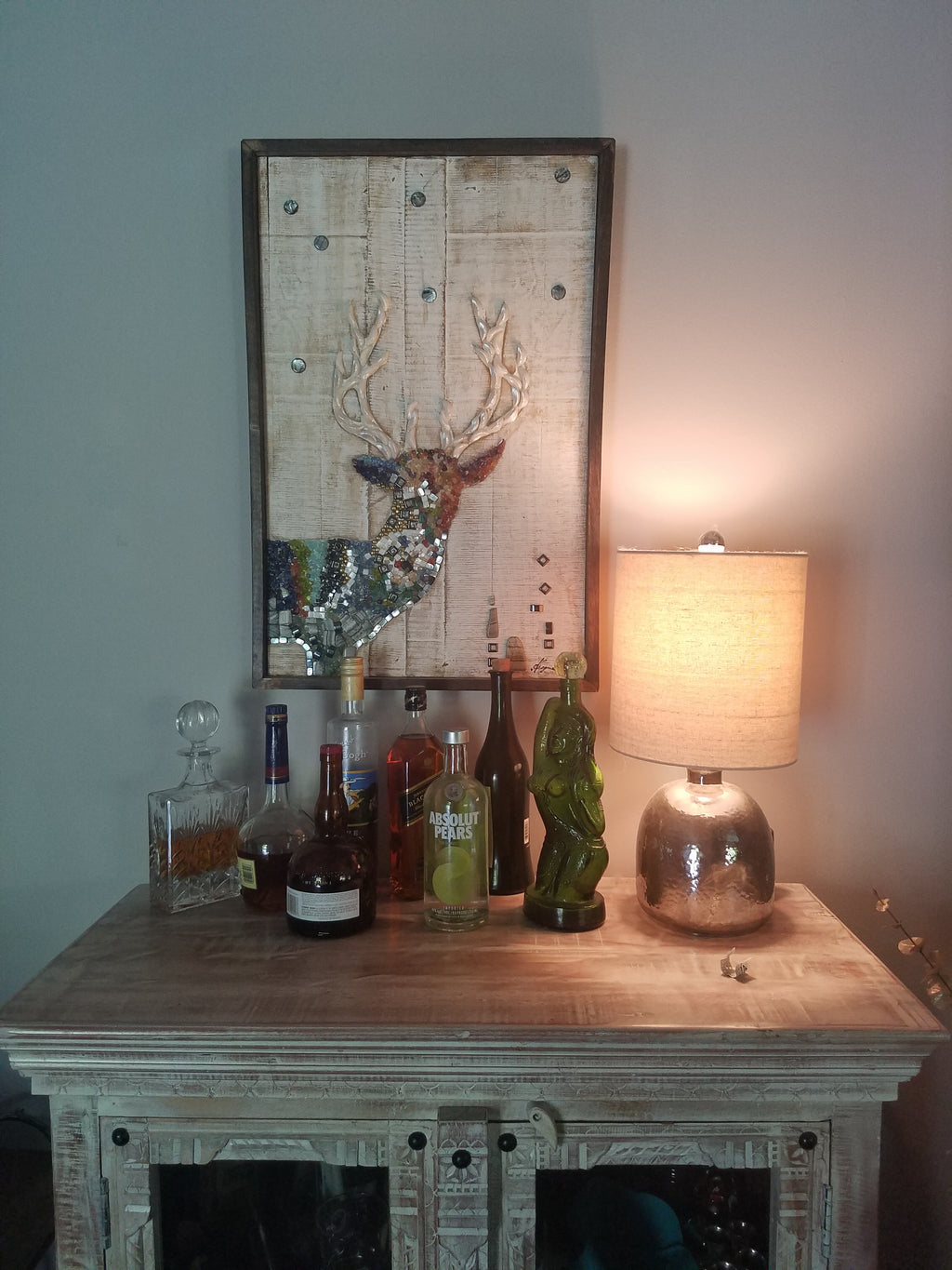 Mosaic Deer with Semiprecious Stones on Wood  - SOLD