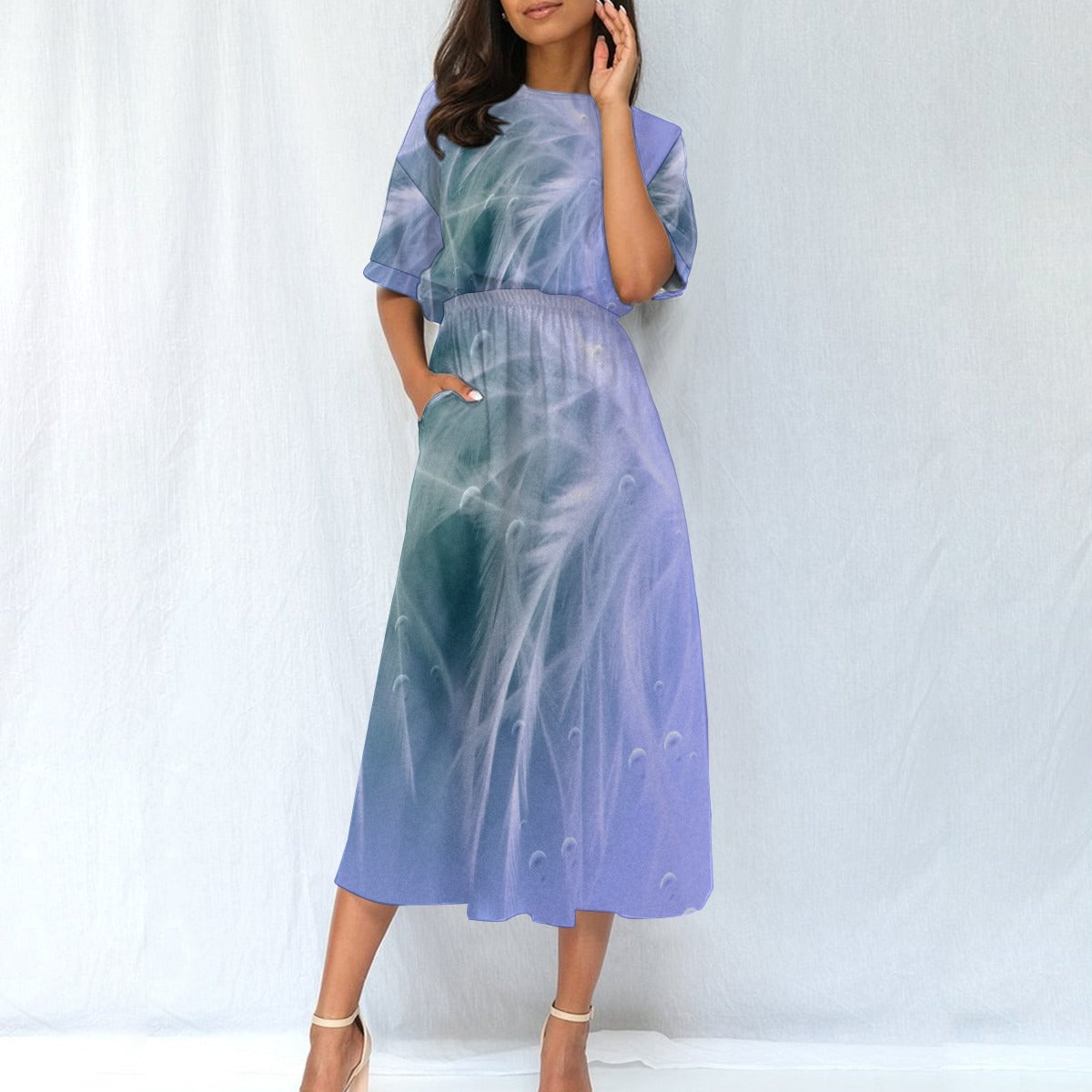  Women's Elastic Waist Dress Blue