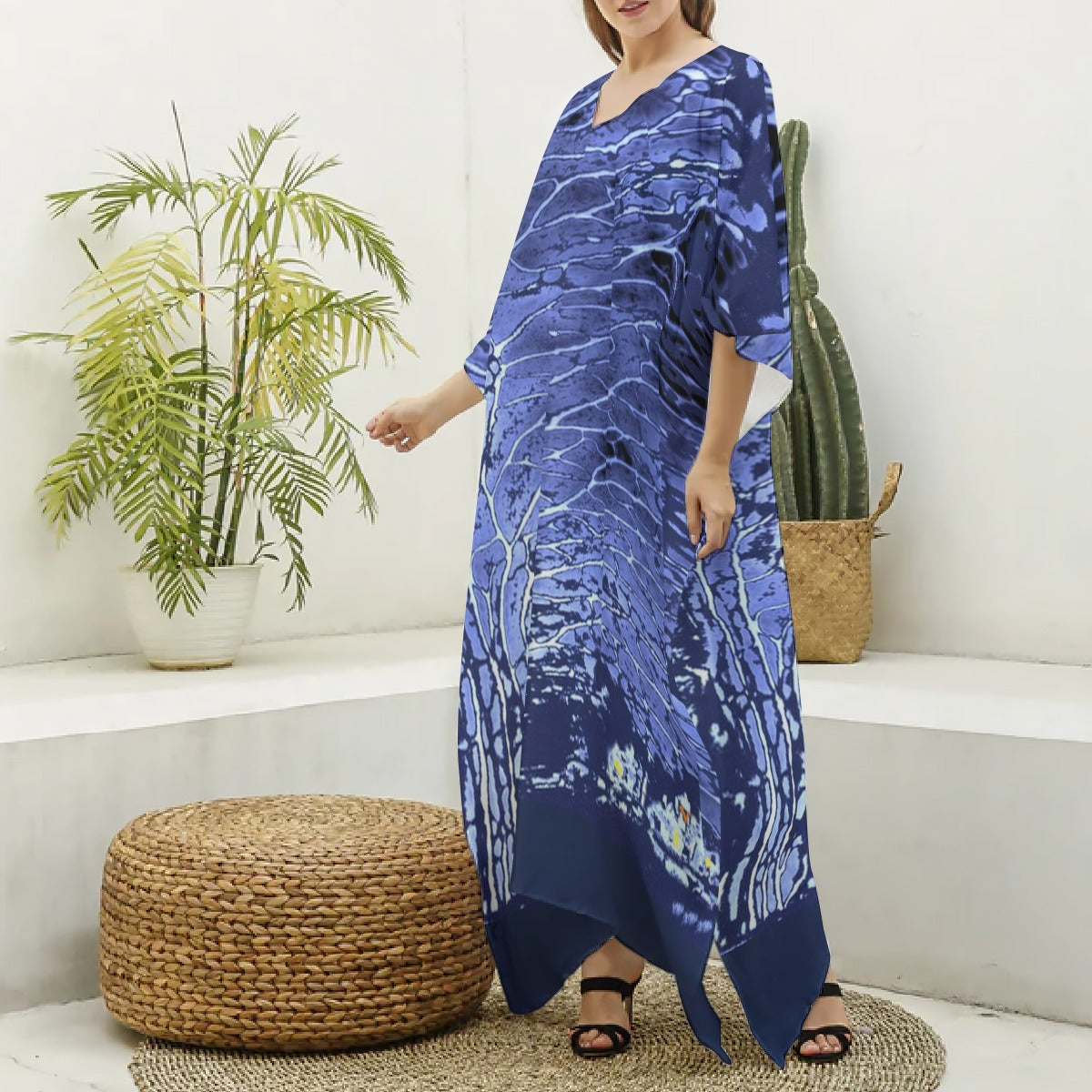 Women's V-neck Long Dress Blue