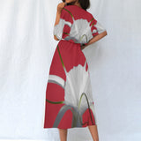 All-Over Print Women's Elastic Waist Dress Red