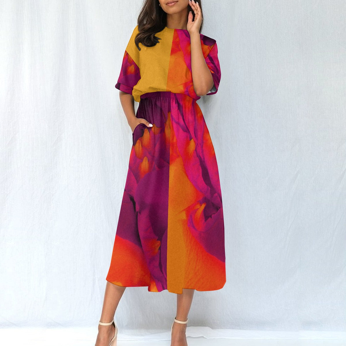 Women's Elastic Waist Dress Orange