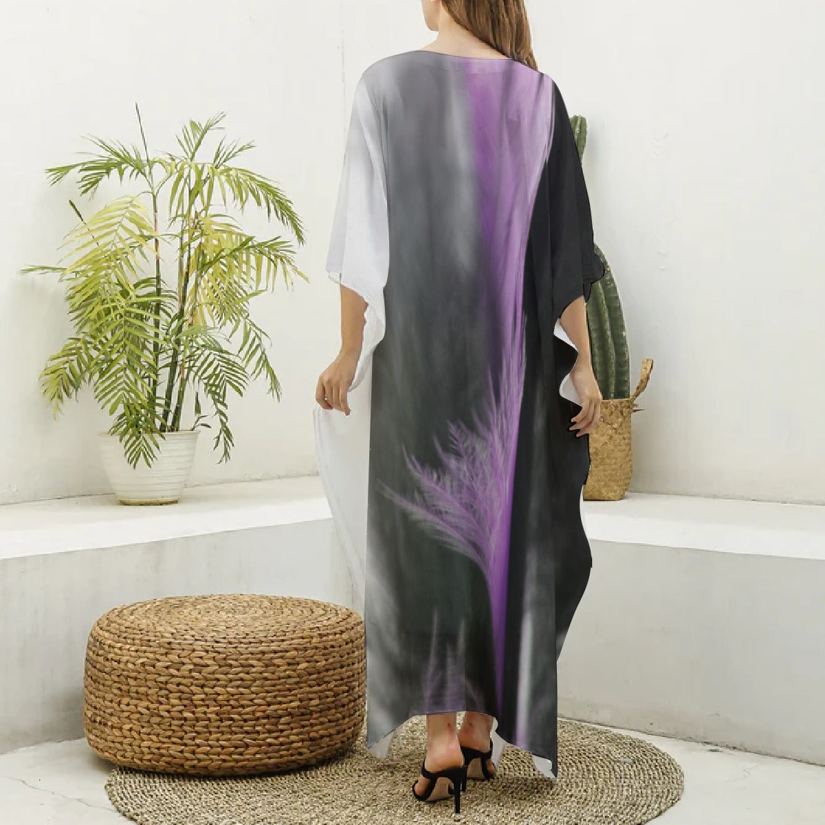 Women's V-neck Long Dress Gray/Lilac