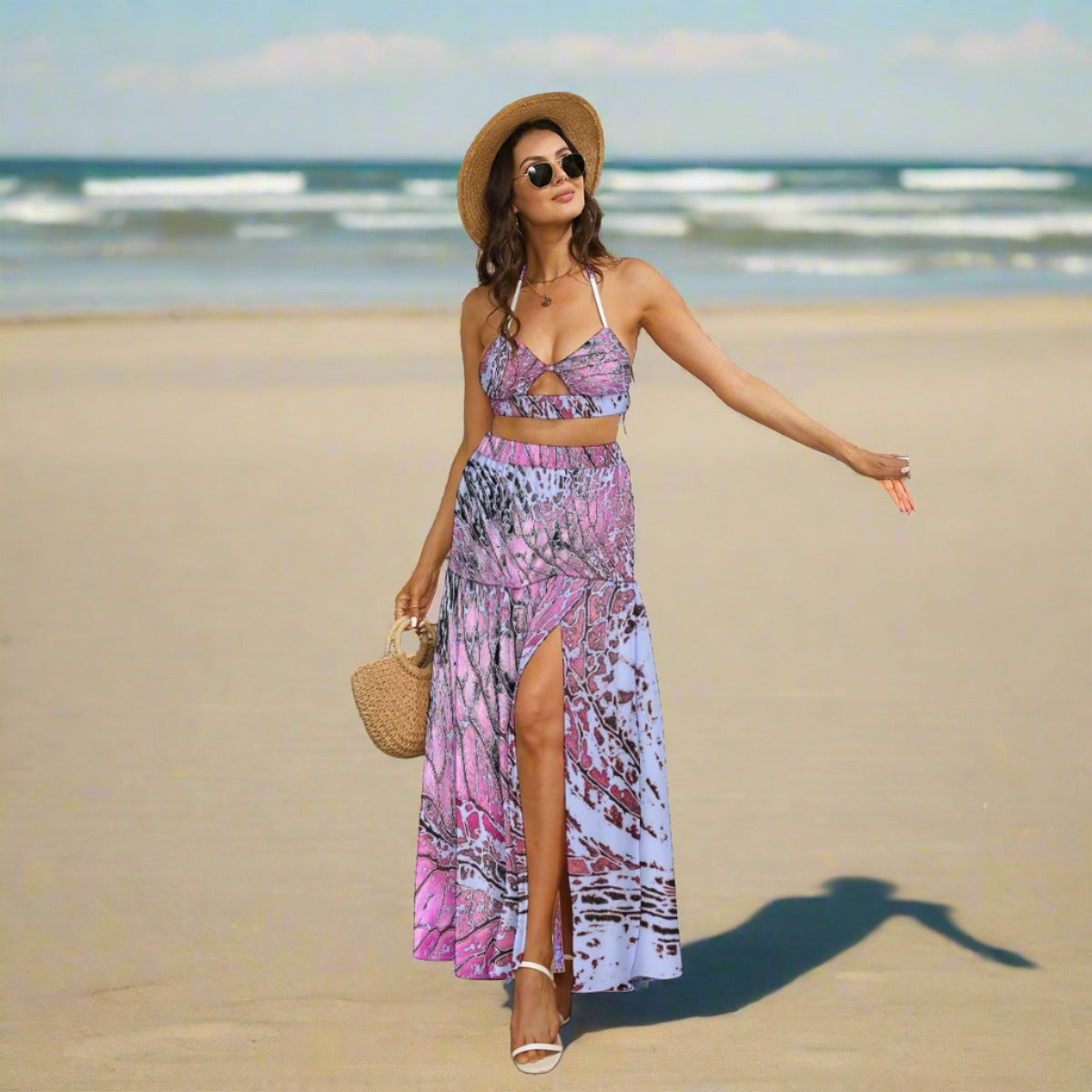 Women's Tie Back Wrap Dress Pink 