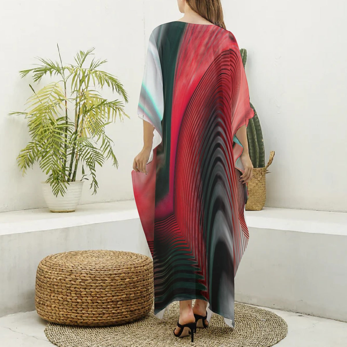 Women's V-neck Long Dress Red/Gray