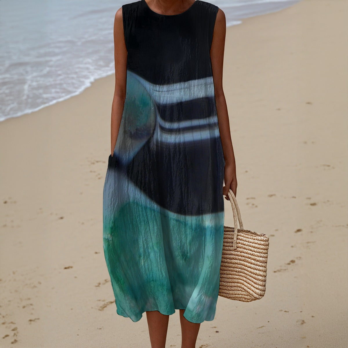 Women's Sleeveless Cotton Dress Black/Blue