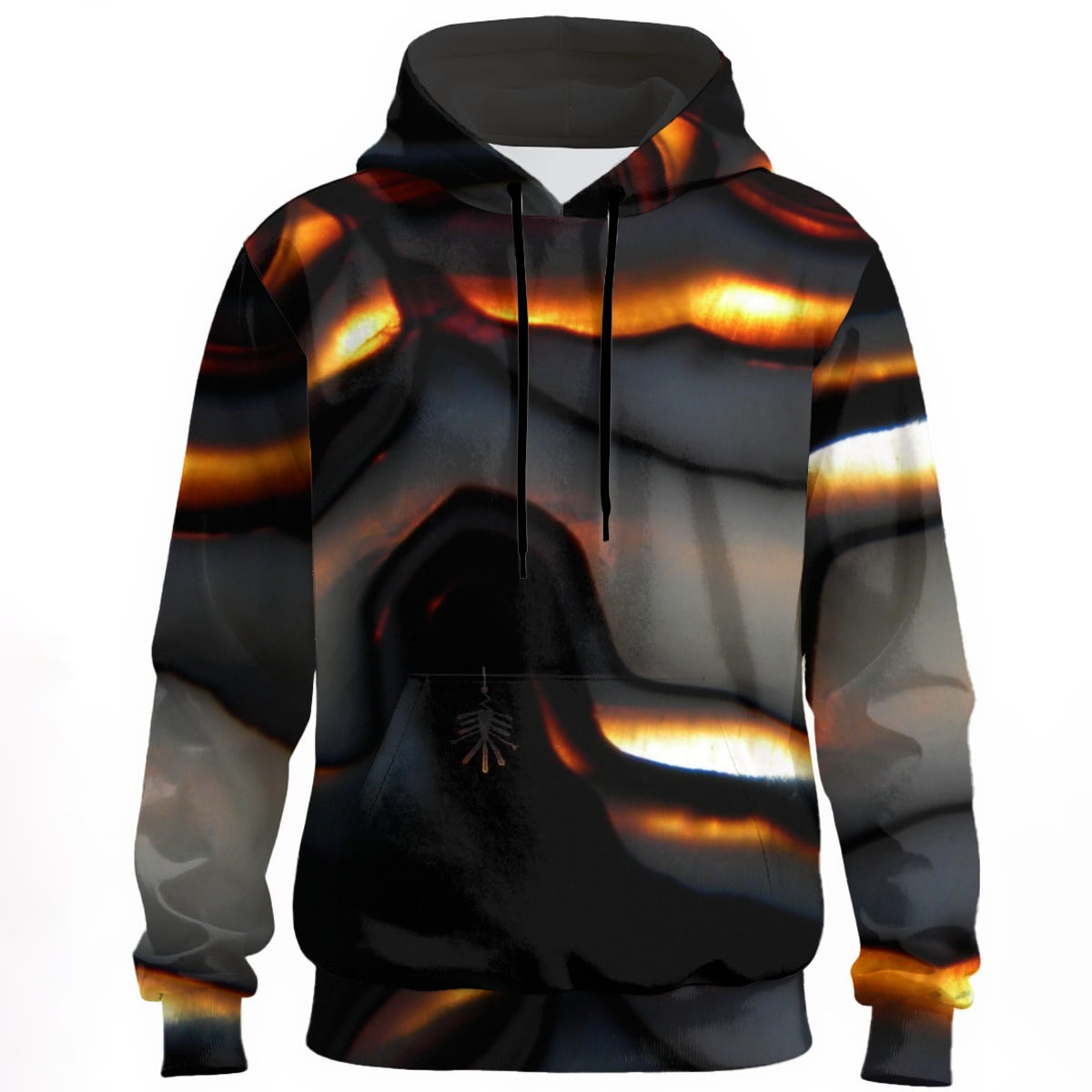 Hoodie with flame-like pattern on a white background