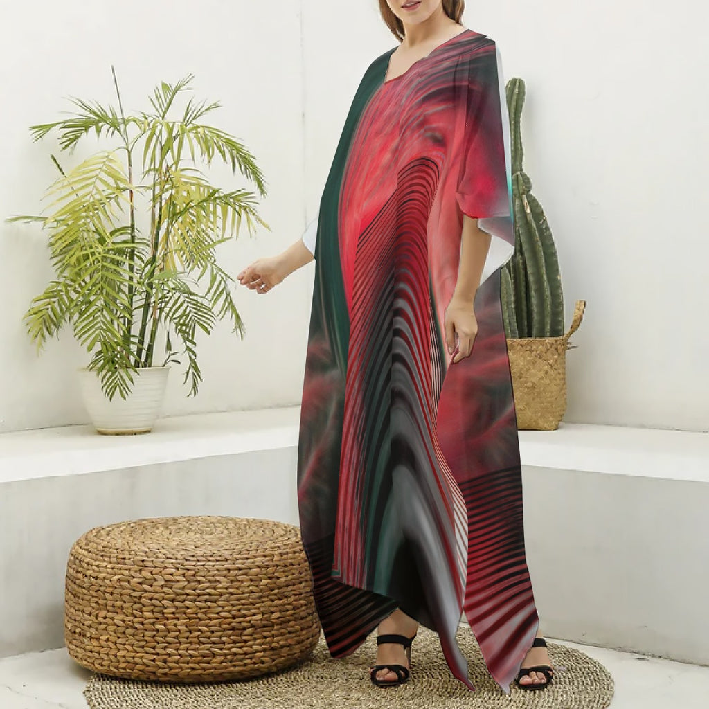 Women's V-neck Long Dress Red/Gray