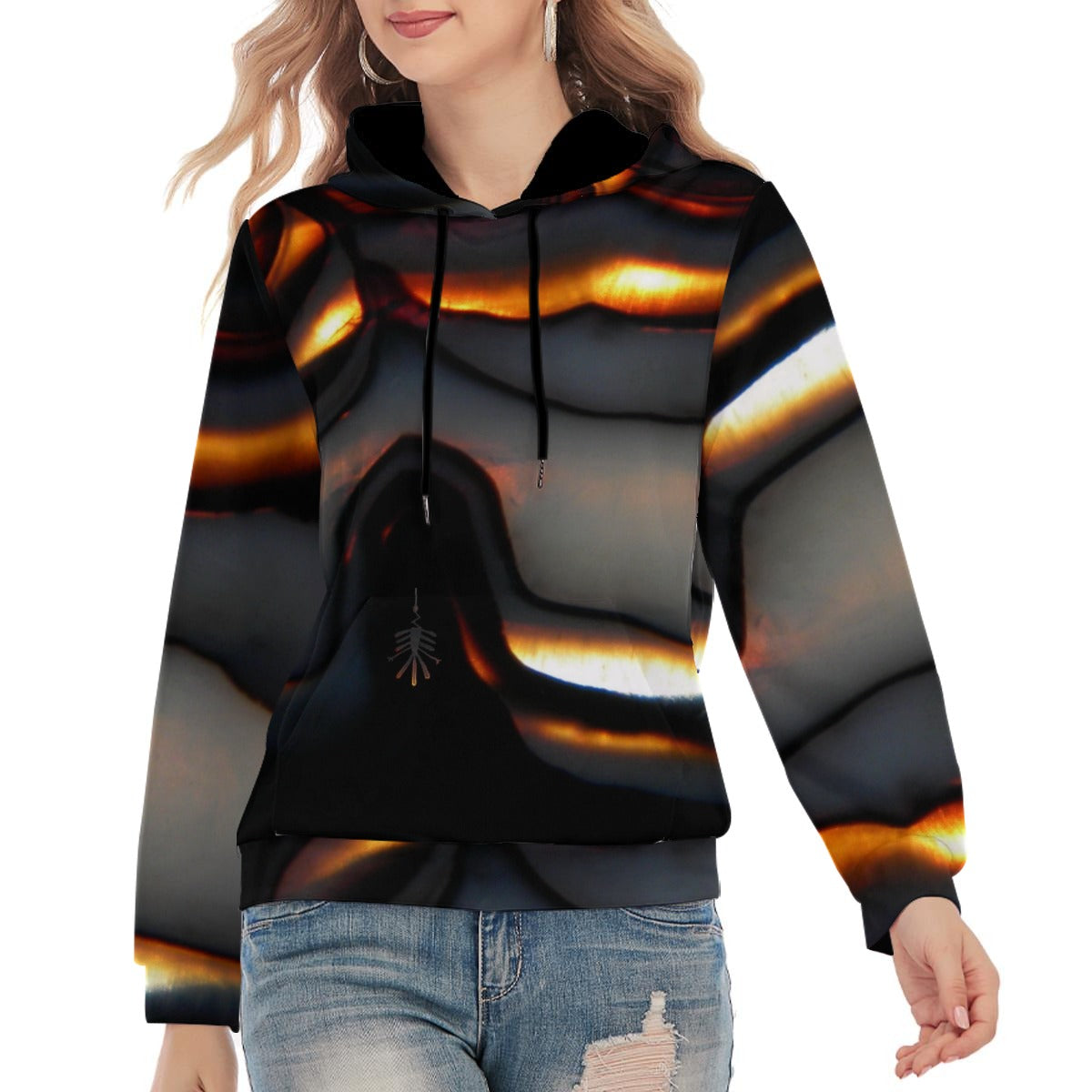 Women's Pullover Hoodie | 310GSM Cotton Black/Orange