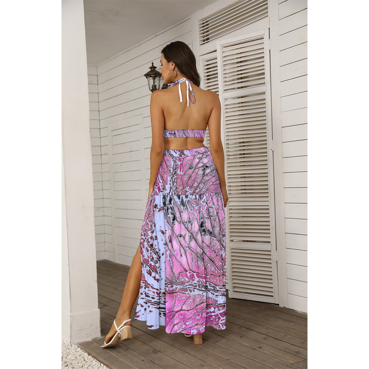 Women's Tie Back Wrap Dress Pink 