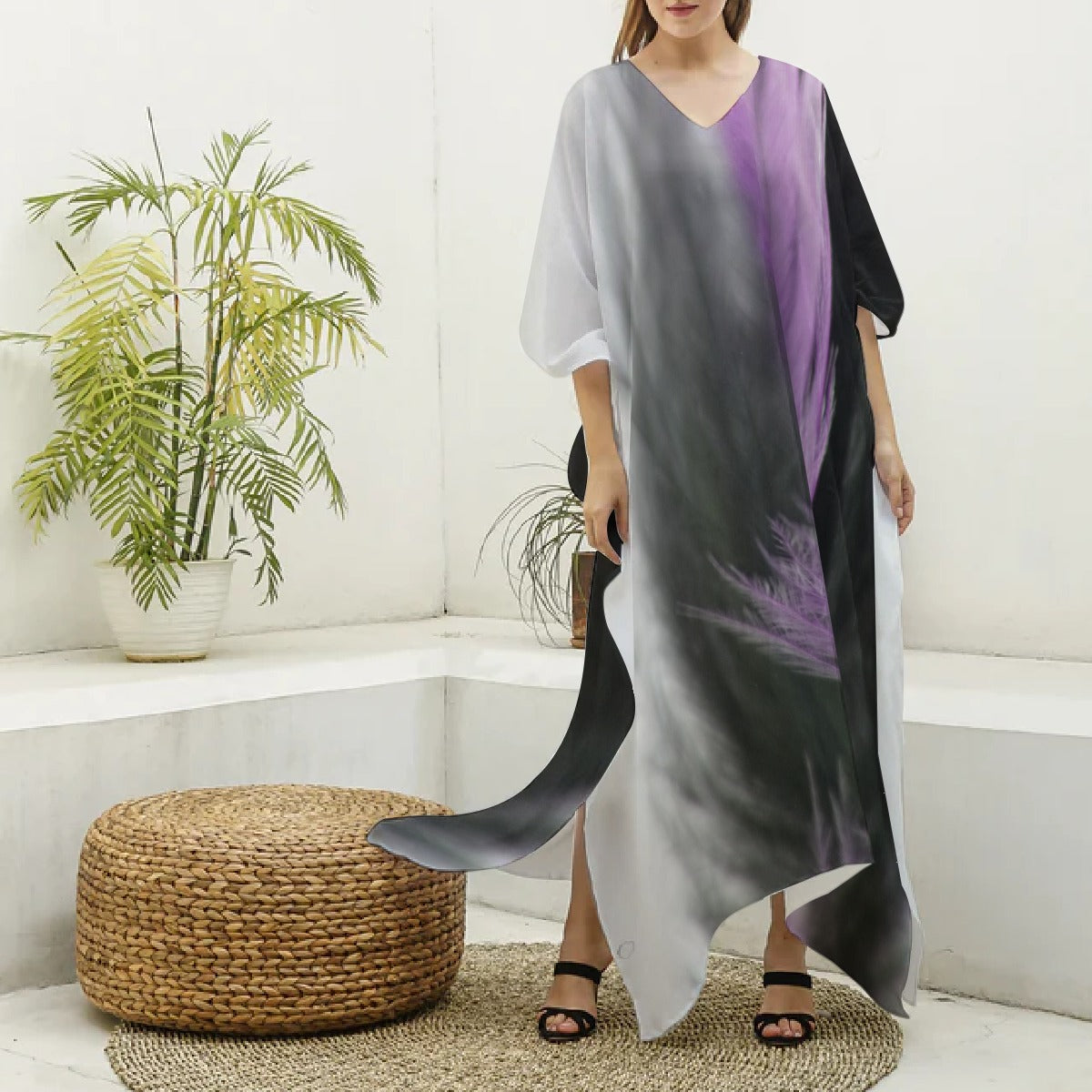 Women's V-neck Long Dress Gray/Lilac