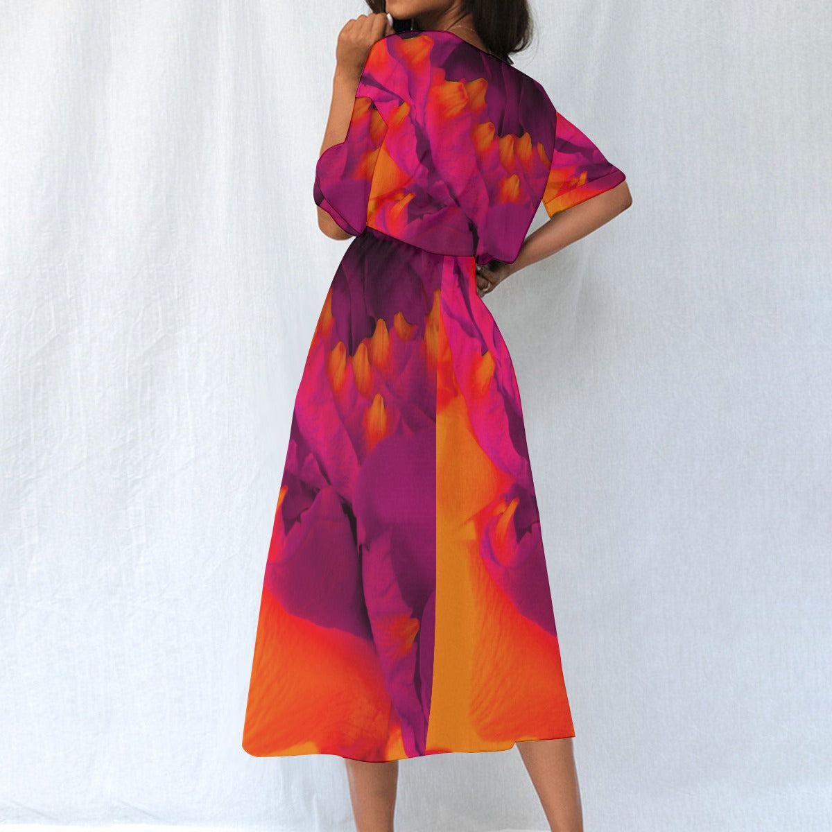  Women's Elastic Waist Dress Orange