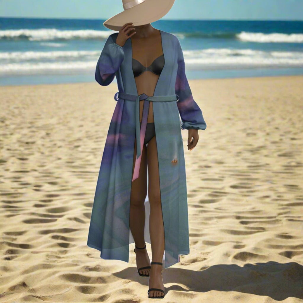  Women's Lace-up Chiffon Robe Lilac