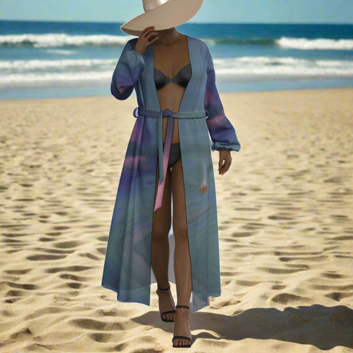  Women's Lace-up Chiffon Robe Lilac
