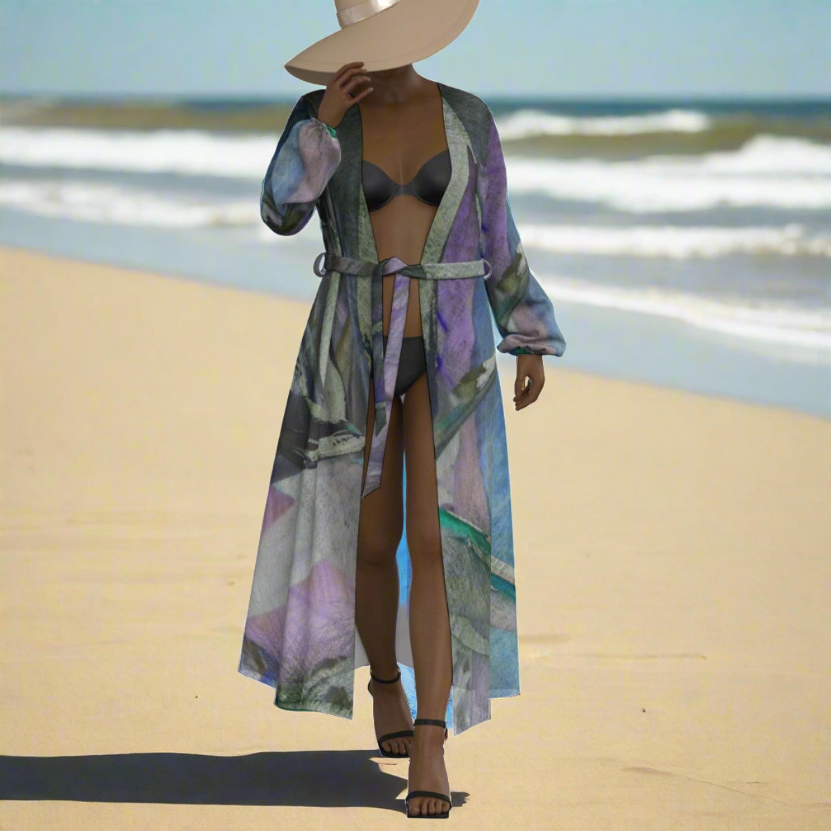 Women's Lace-up Chiffon Robe Blue