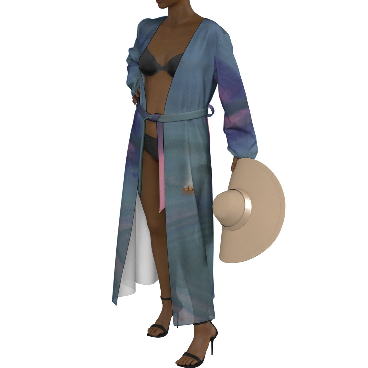  Women's Lace-up Chiffon Robe Lilac