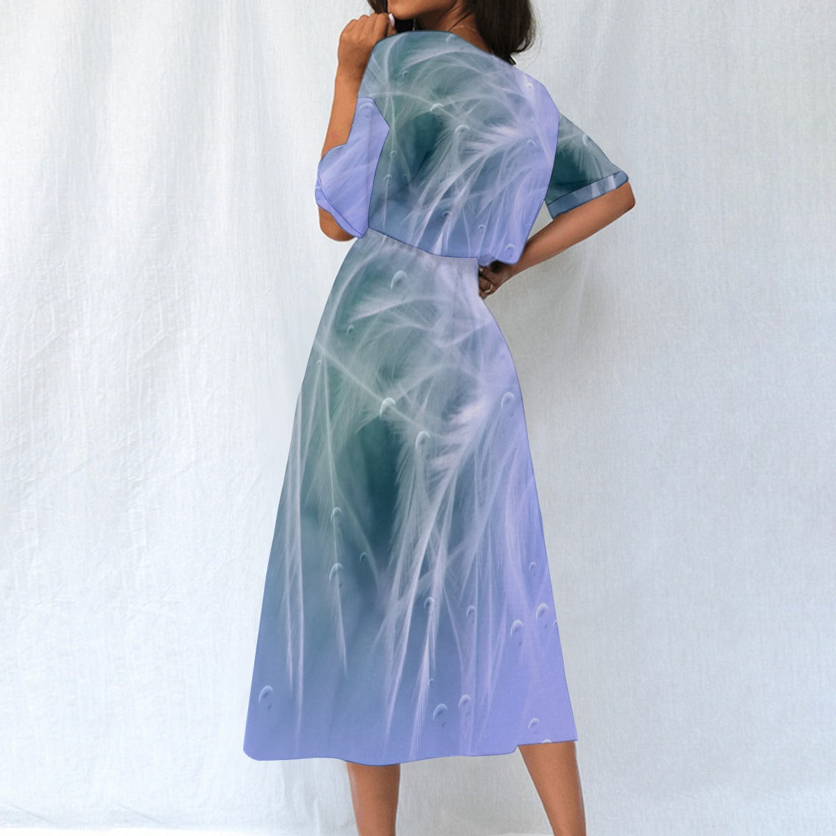  Women's Elastic Waist Dress Blue
