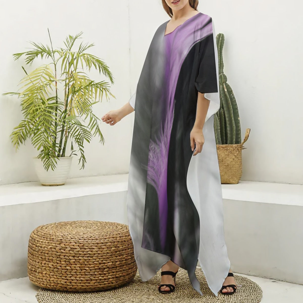 Women's V-neck Long Dress Gray/Lilac