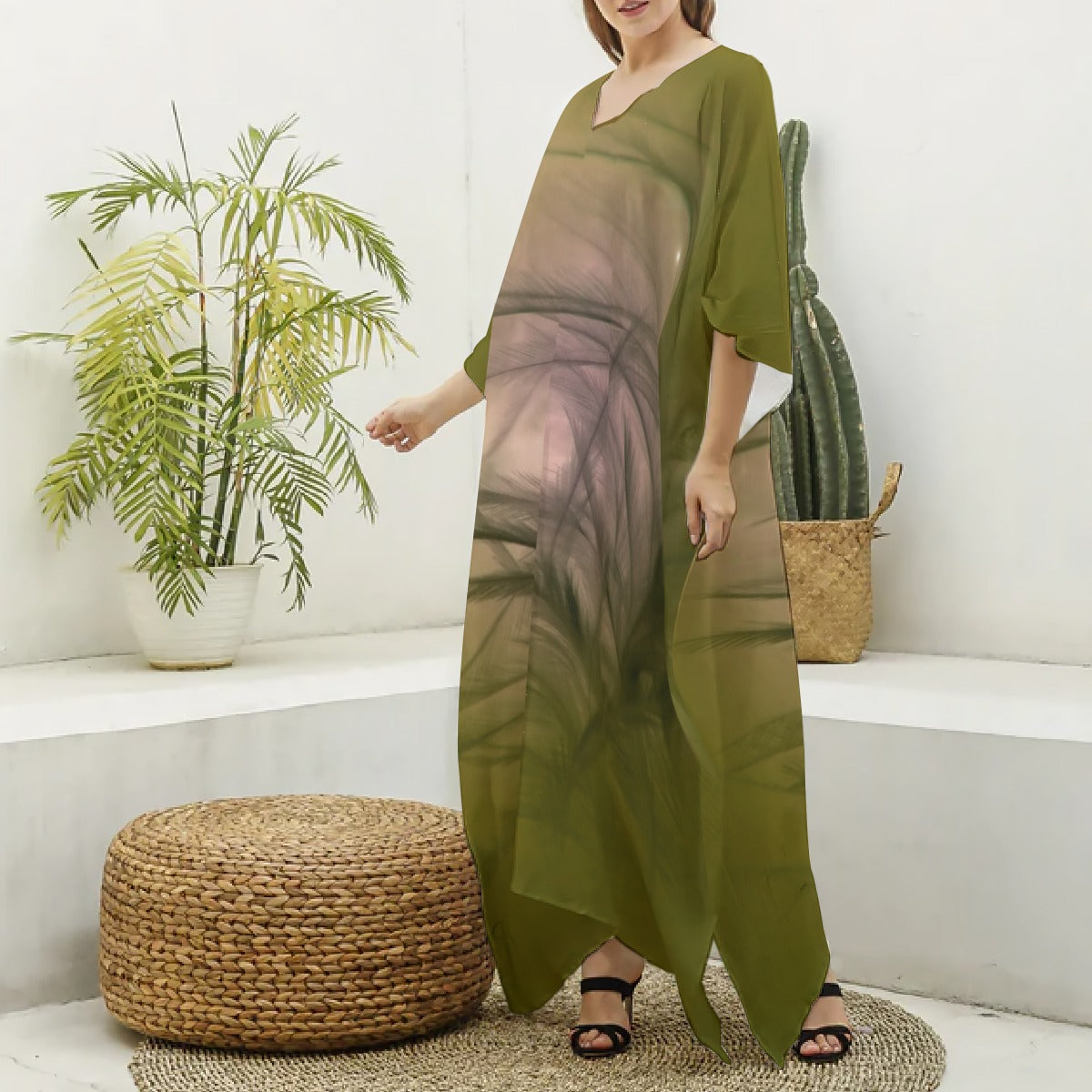 Women's V-neck Long Dress Green