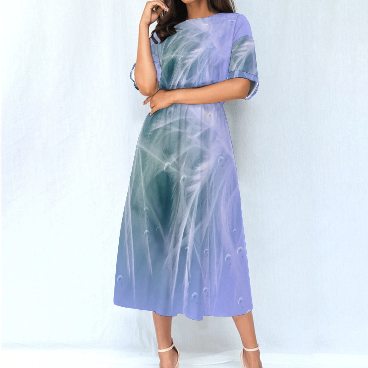  Women's Elastic Waist Dress Blue