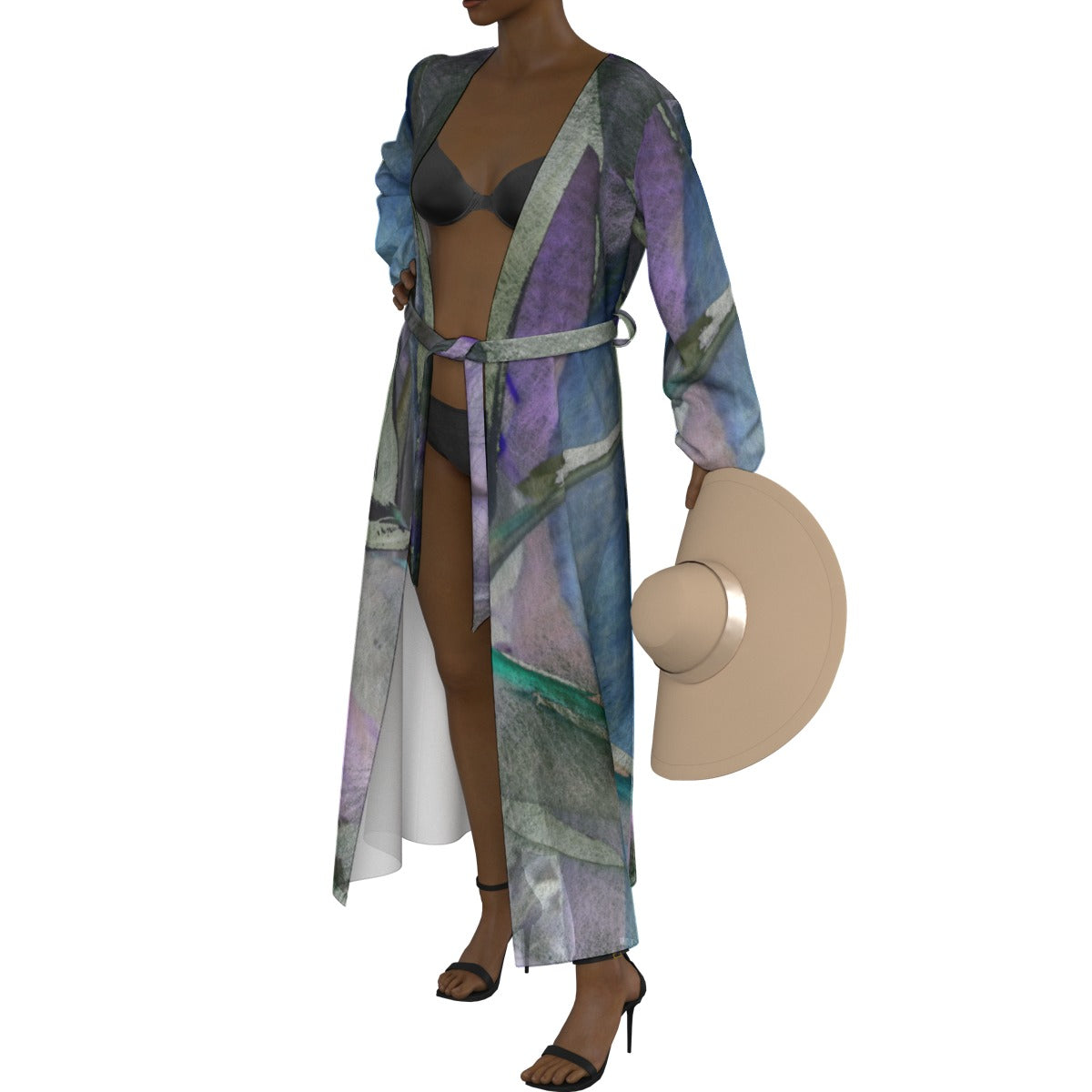 Women's Lace-up Chiffon Robe Blue