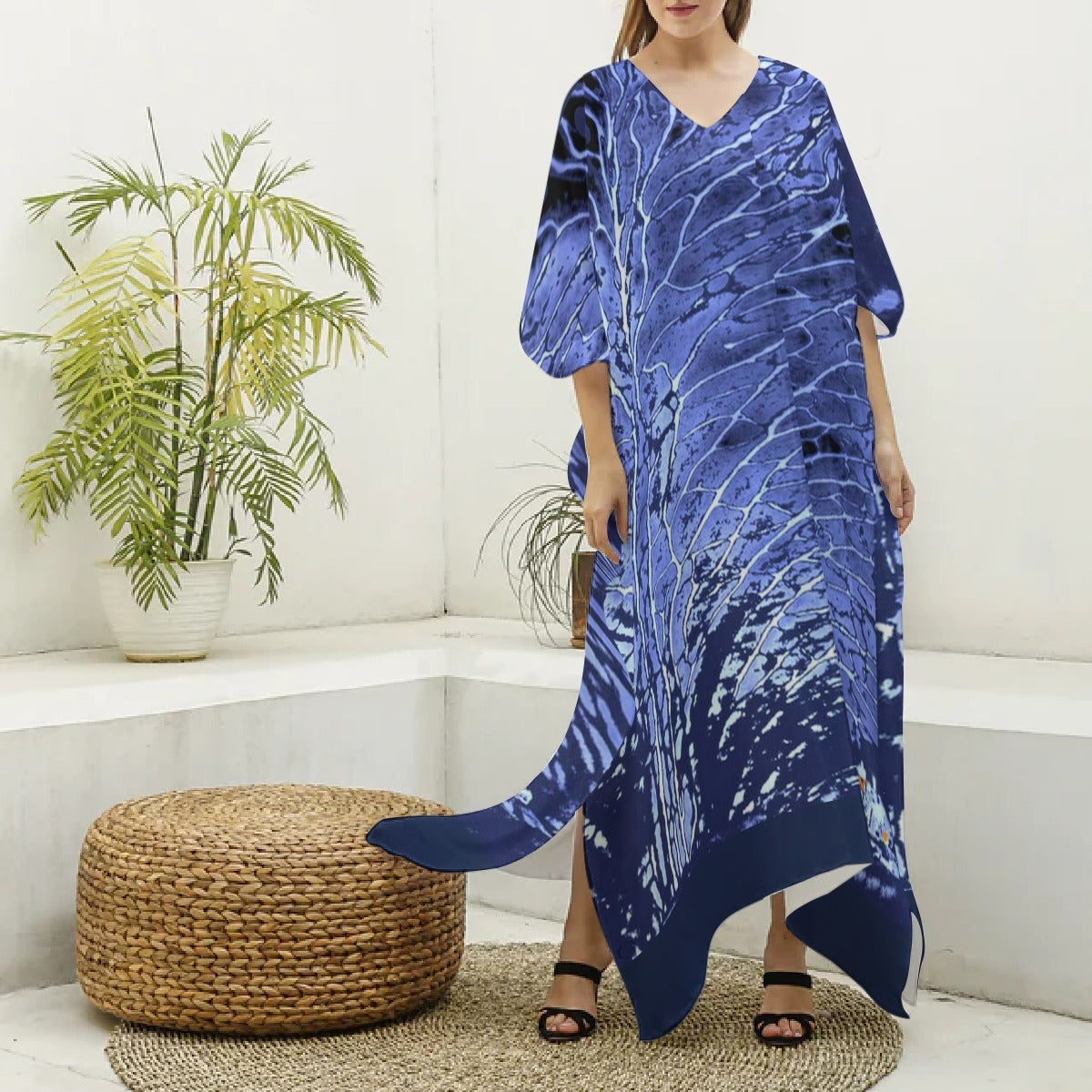 Women's V-neck Long Dress Blue