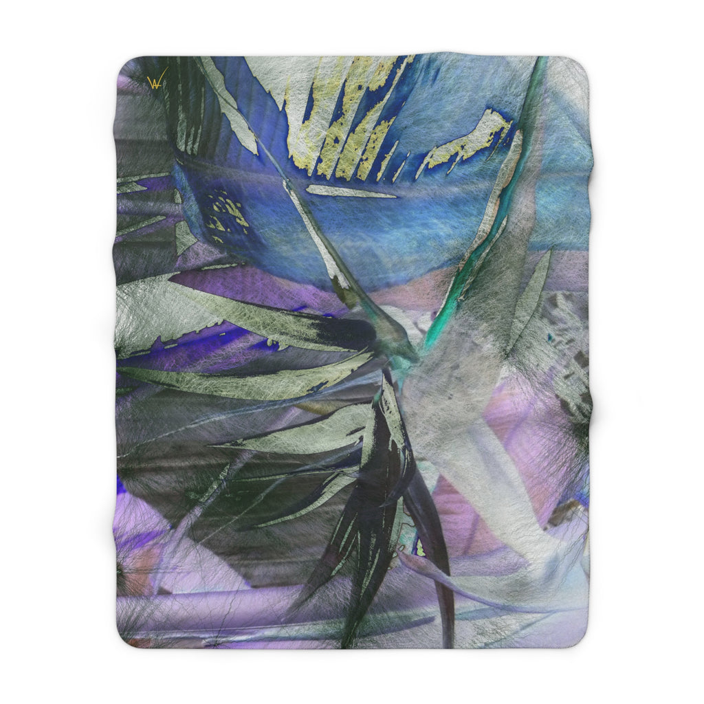 "Tropical Paradise" - Custom Artwork Unique Sherpa Fleece Blanket Blue/Lilac/Green