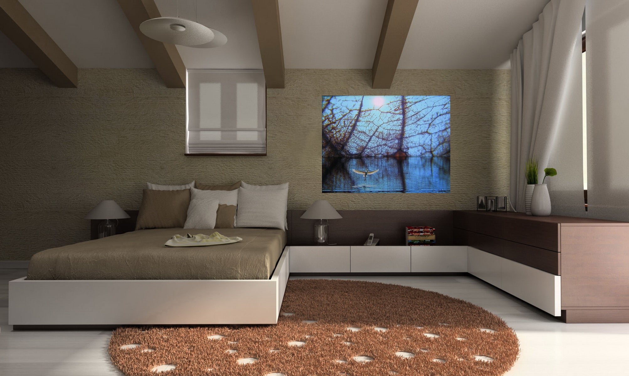 Living Room with Blue Canvas Print