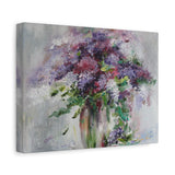 Canvas print of a floral painting with a vase of flowers on a white background