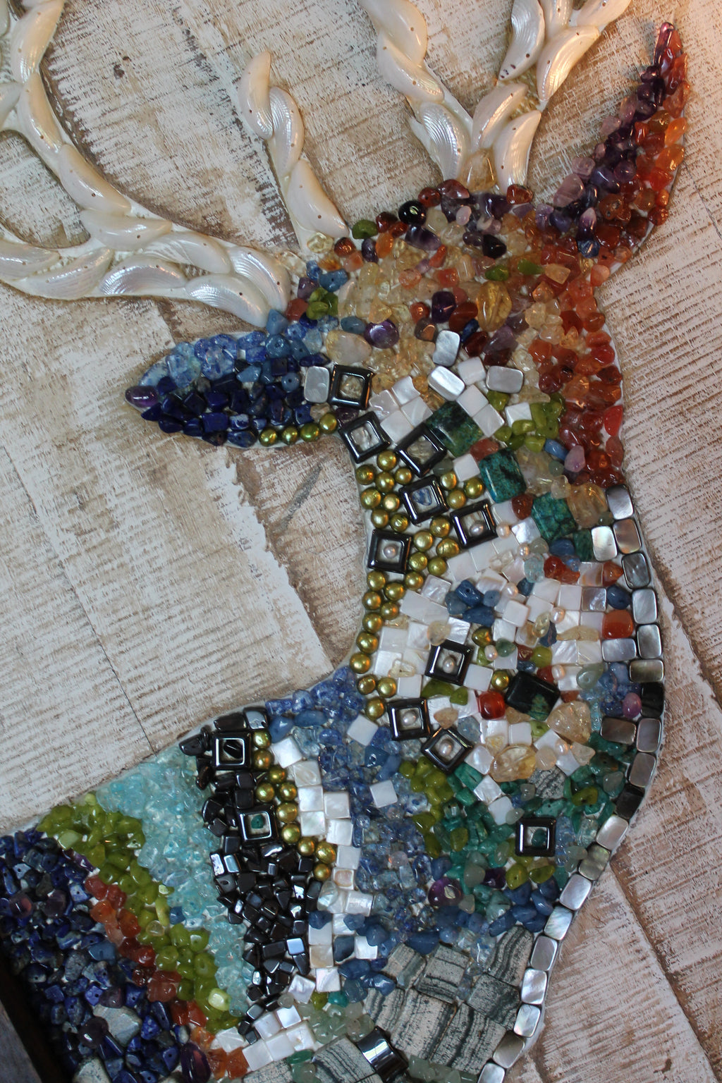 Mosaic Deer with Semiprecious Stones on Wood  - SOLD