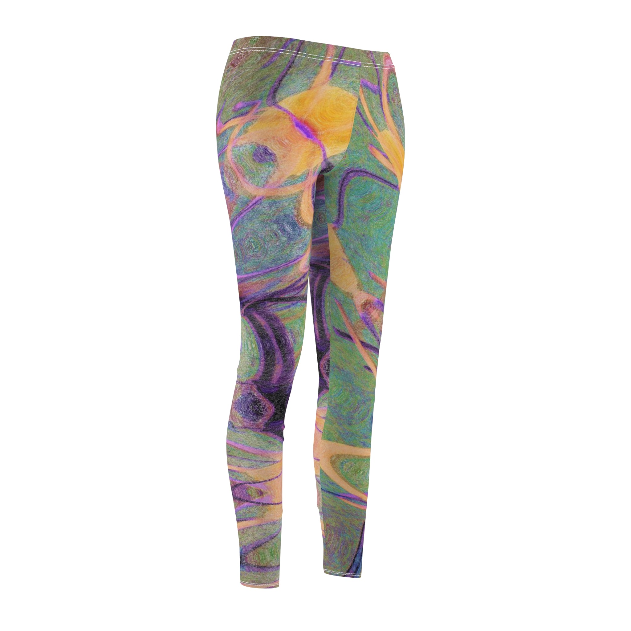 Colorful patterned leggings on a white background